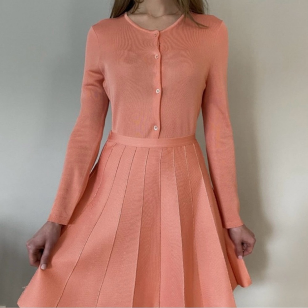 Christian Dior Peach Long Sleeve Cardigan and Skirt Set